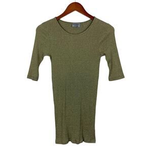 Michael Stars Green Gold Knit Tunic Longer Top Half Length Sleeves Women's OSFM